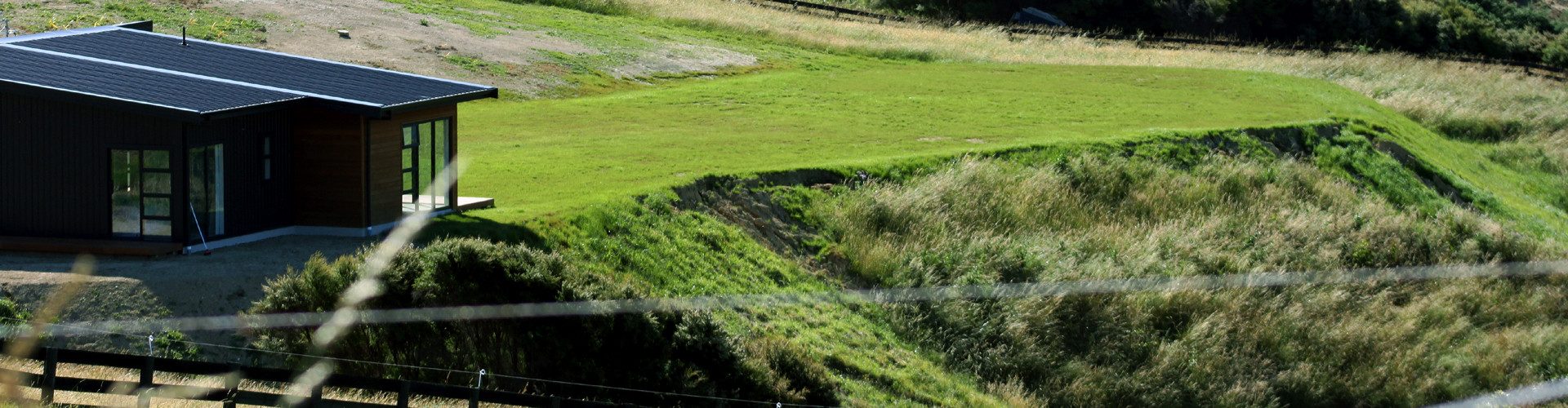 New grass on the bank beside a modern home