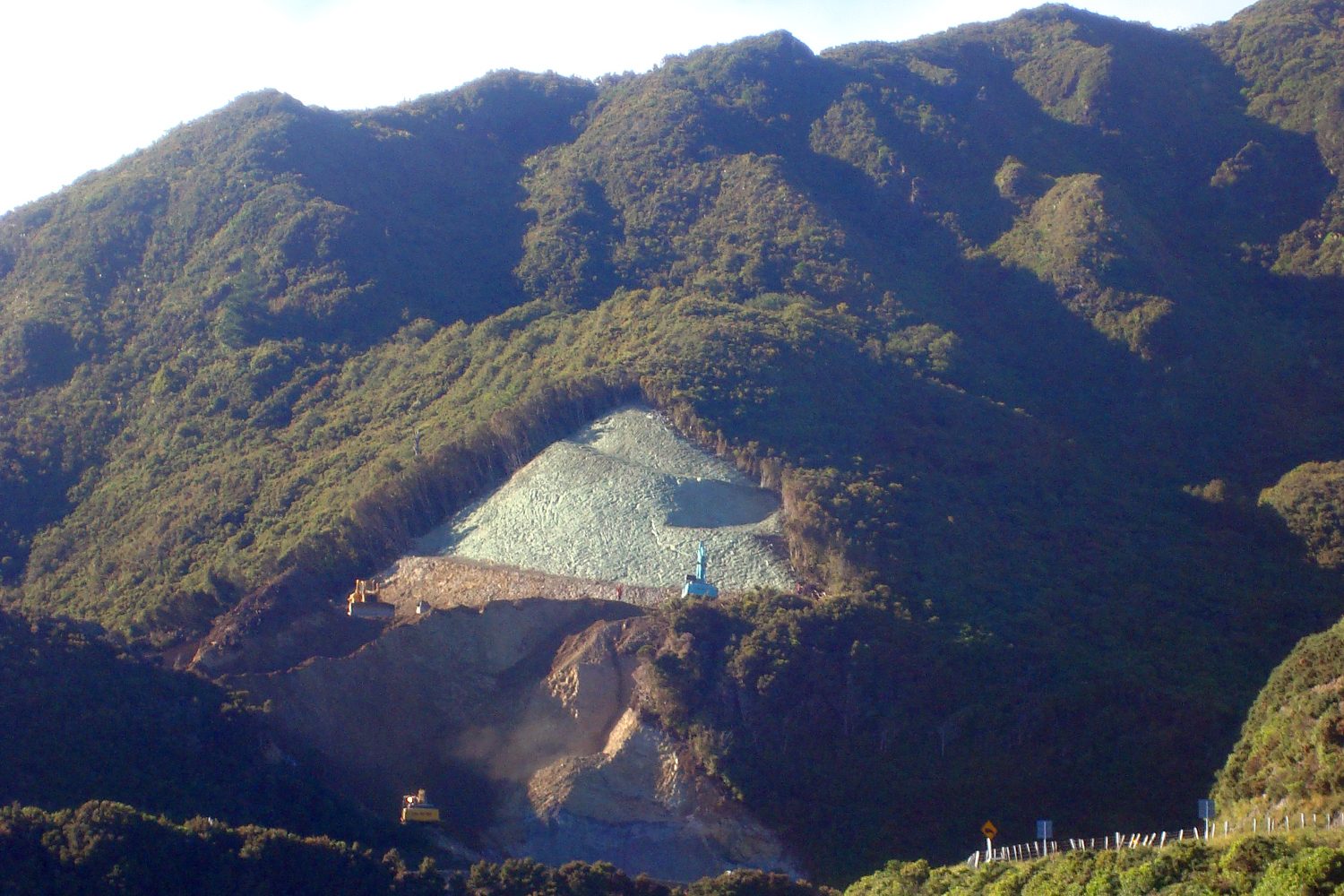 Hydromulch applied to a large exposed face on a bush-covered hillside